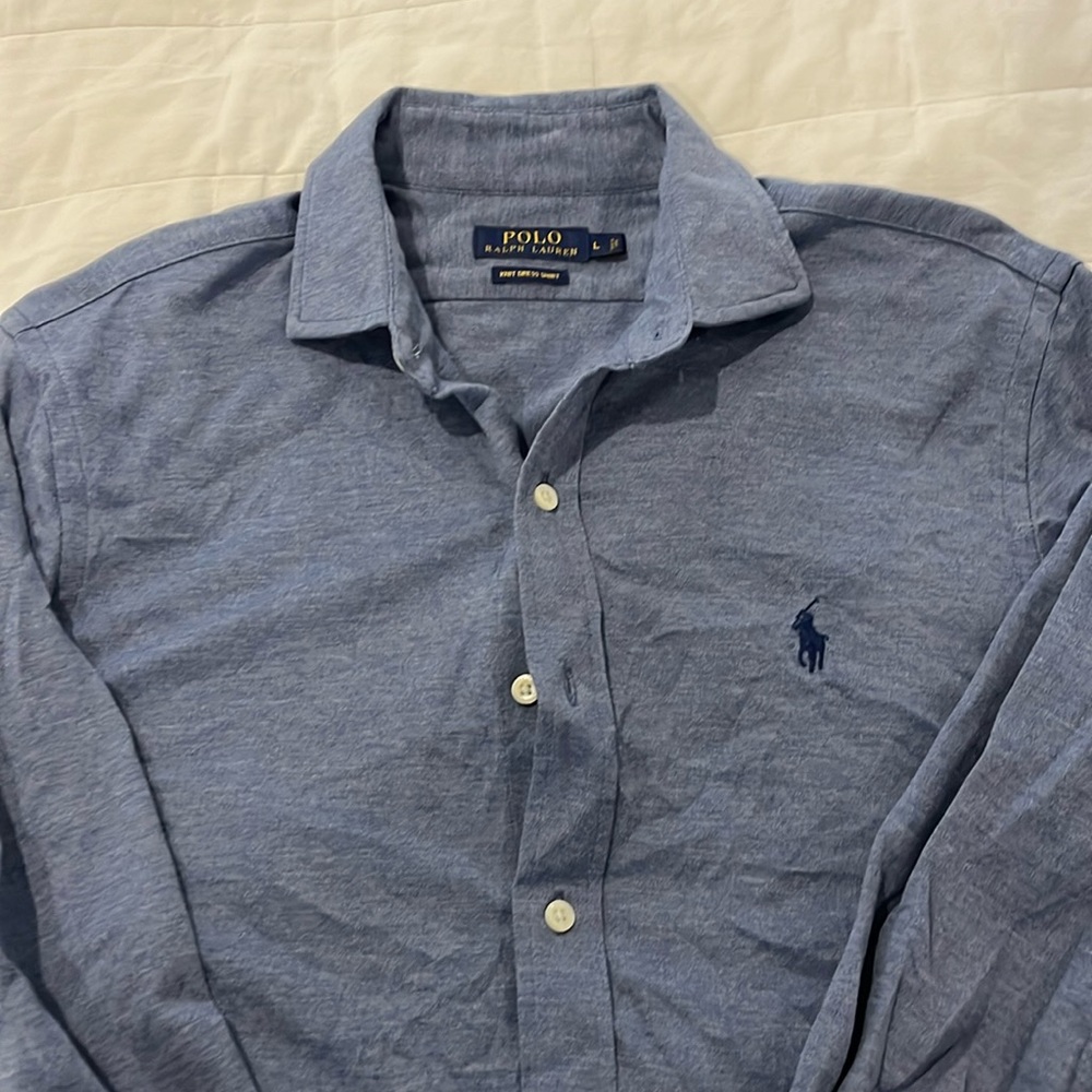 Polo Ralph Lauren Button Down, Knit Dress Shirt, Large, Blue